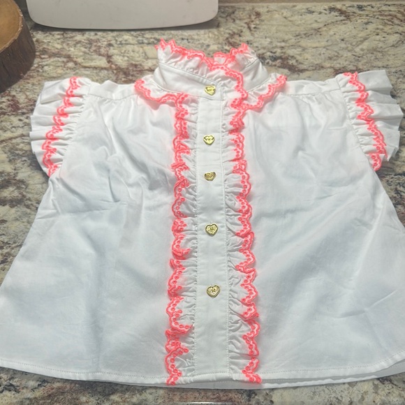 White and Pink Ruffled Kids Shirt